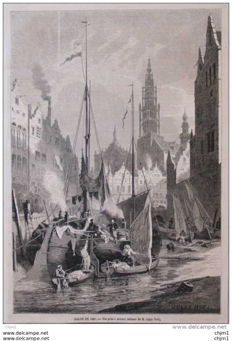 Vue Prise à Anvers, Tableau De M. Jules Noel - Page Original 1861 - Historische Dokumente