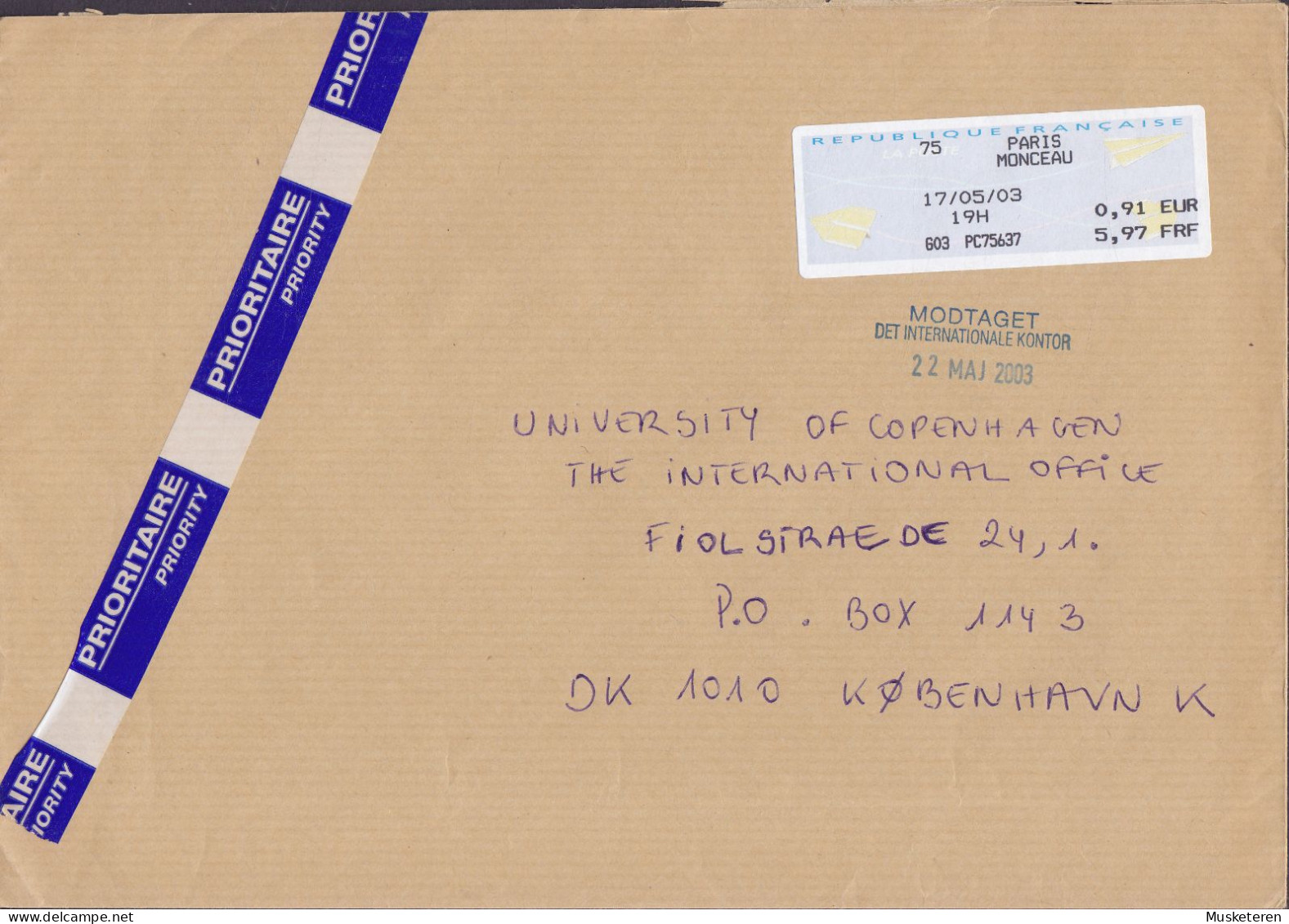 France PRIORITAIRE Label PARIS MONCEAU 2003 Cover Lettre Denmark ATM Frama Label Avions En Papier - 2000 « Avions En Papier »