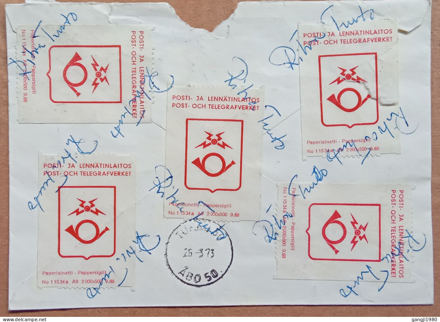 FINLAND 1973, ADVERTISING COVER, POWER PLANT, OLUJOKI  OSAKEYHTIO, VIGNETTE LABEL, EXPRESS, MULTI 7 STAMP, HELSINKI & TU - Briefe U. Dokumente