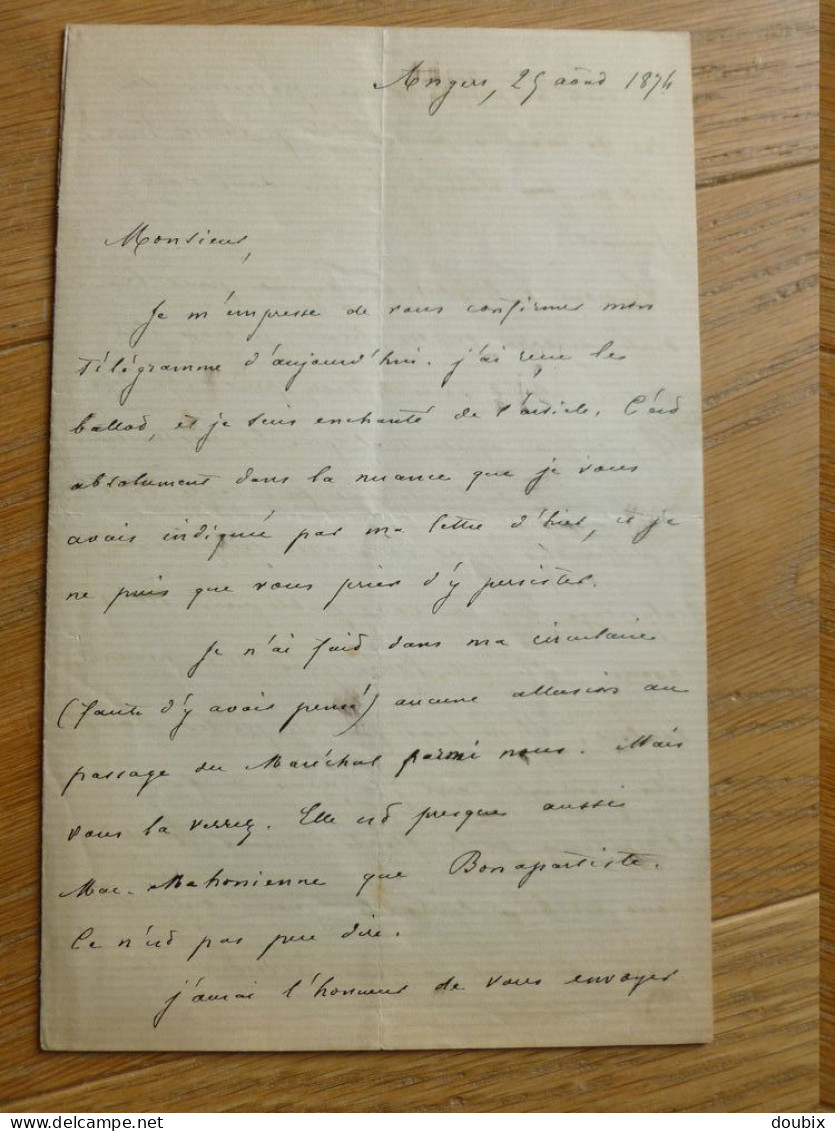 Francois Eugène BERGER (1829-1903) Député CHOLET SAUMUR Angers. Durtal. Seiches Sur Le Loir. AUTOGRAPHE - Historische Personen