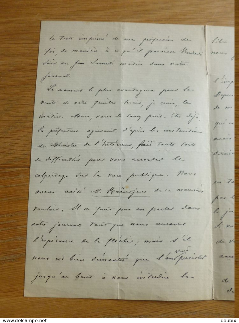 Francois Eugène BERGER (1829-1903) Député CHOLET SAUMUR Angers. Durtal. Seiches Sur Le Loir. AUTOGRAPHE - Personaggi Storici