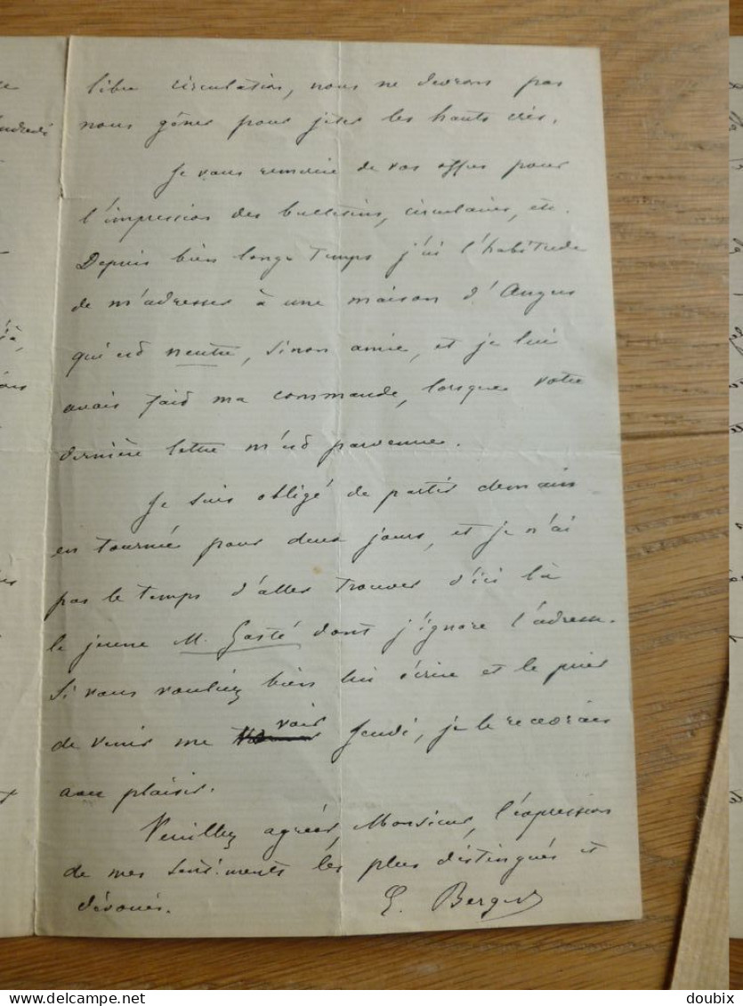 Francois Eugène BERGER (1829-1903) Député CHOLET SAUMUR Angers. Durtal. Seiches Sur le Loir. AUTOGRAPHE