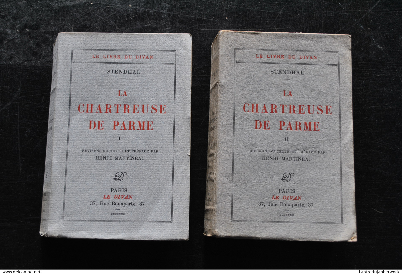 STENDHAL La Chartreuse De Parme 2 Tomes COMPLET Collection Le Livre Du Divan 1932 Révision Du Texte Par Henri MARTINEAU - 1901-1940