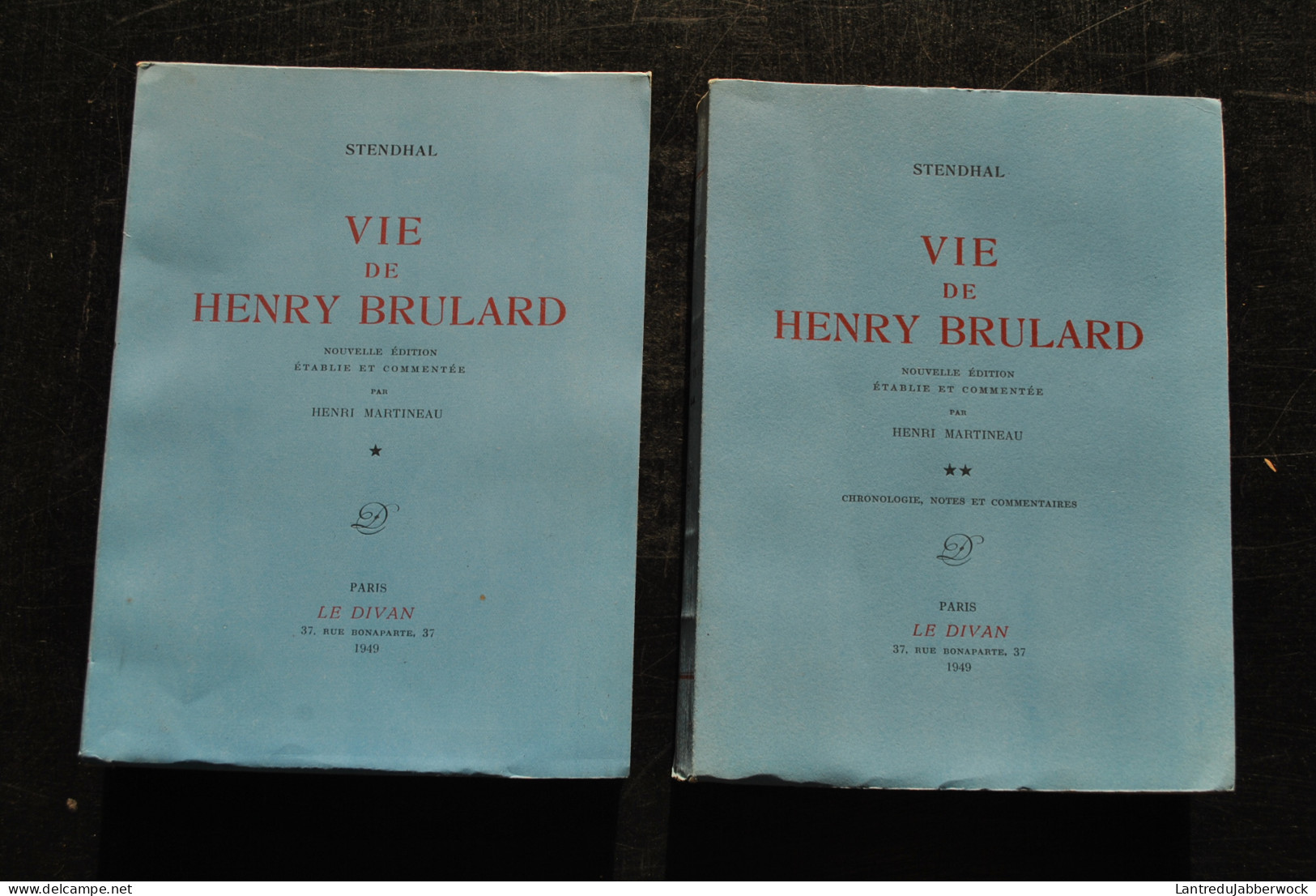 STENDHAL Vie De Henry Brulard Le Divan 1949 TL 3300 Ex 2 Tomes COMPLET Nouvelle édition Commentée Par Henri MARTINEAU - 1901-1940