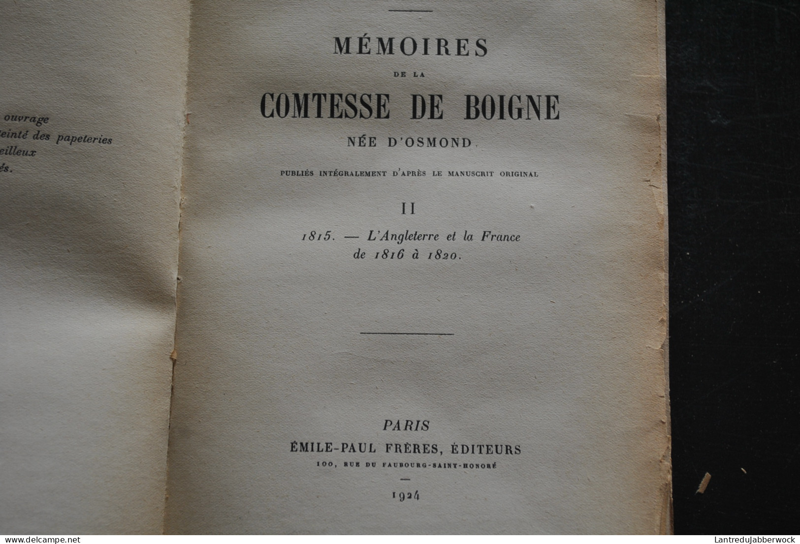 Mémoires de la Comtesse de Boigne née d'Osmond Récits d'une tante Emile-Paul Frères 1923 1925 Complet en 5 tomes RARE 
