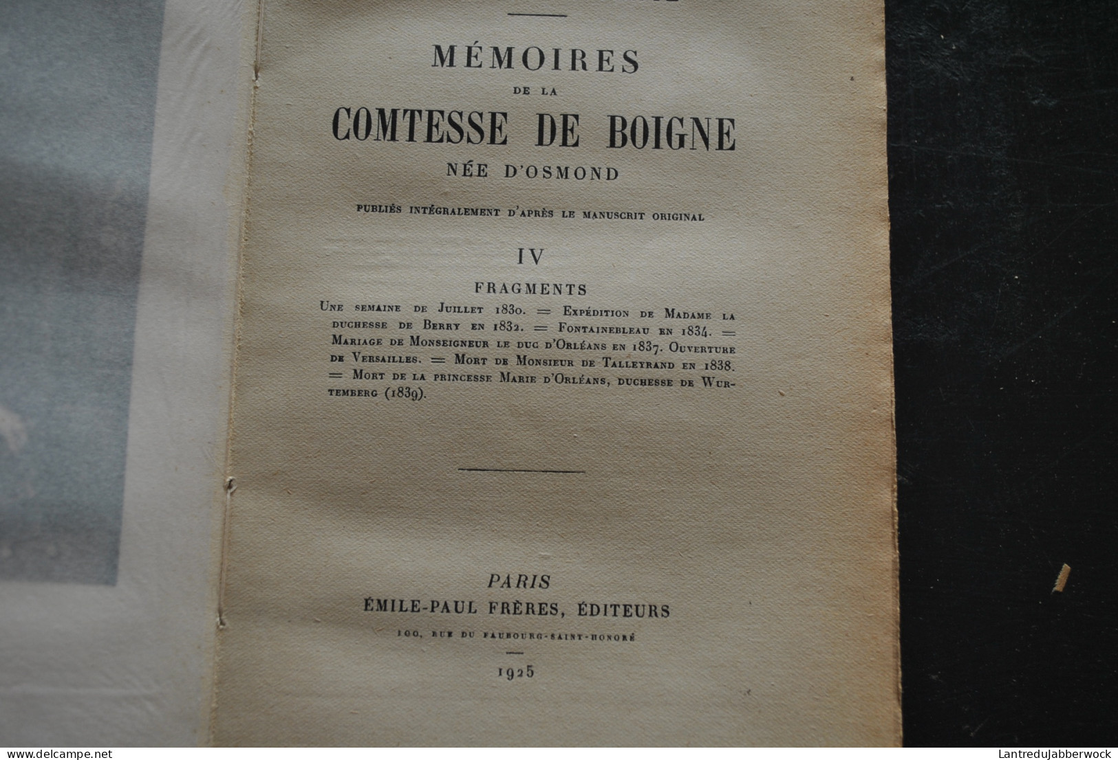 Mémoires de la Comtesse de Boigne née d'Osmond Récits d'une tante Emile-Paul Frères 1923 1925 Complet en 5 tomes RARE 