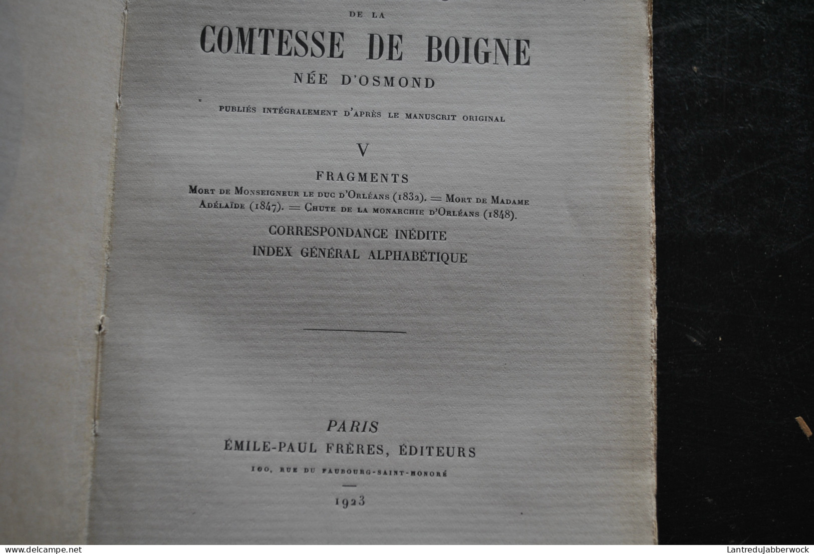 Mémoires de la Comtesse de Boigne née d'Osmond Récits d'une tante Emile-Paul Frères 1923 1925 Complet en 5 tomes RARE 