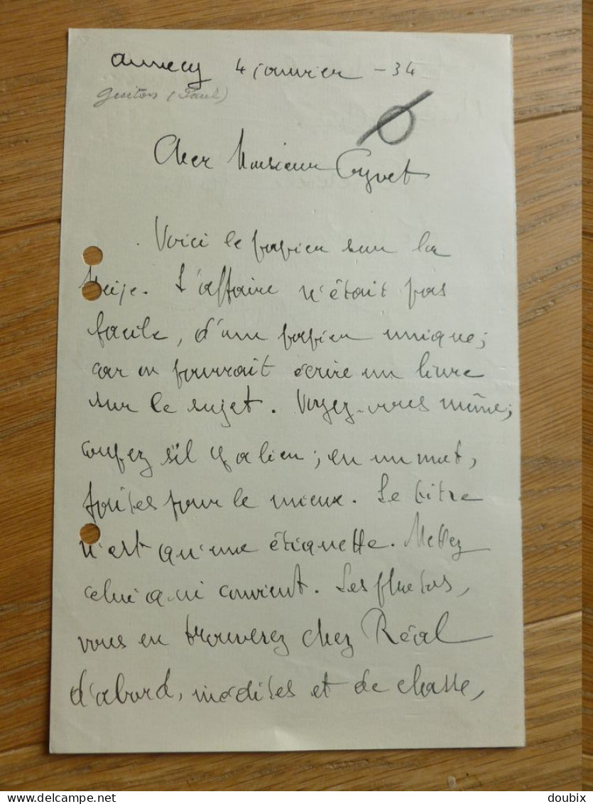 Paul GUITON (1882-1944) ECRIVAIN Savoie (Annecy) & Dauphiné Grenoble, La Mure ... AUTOGRAPHE - Historische Personen