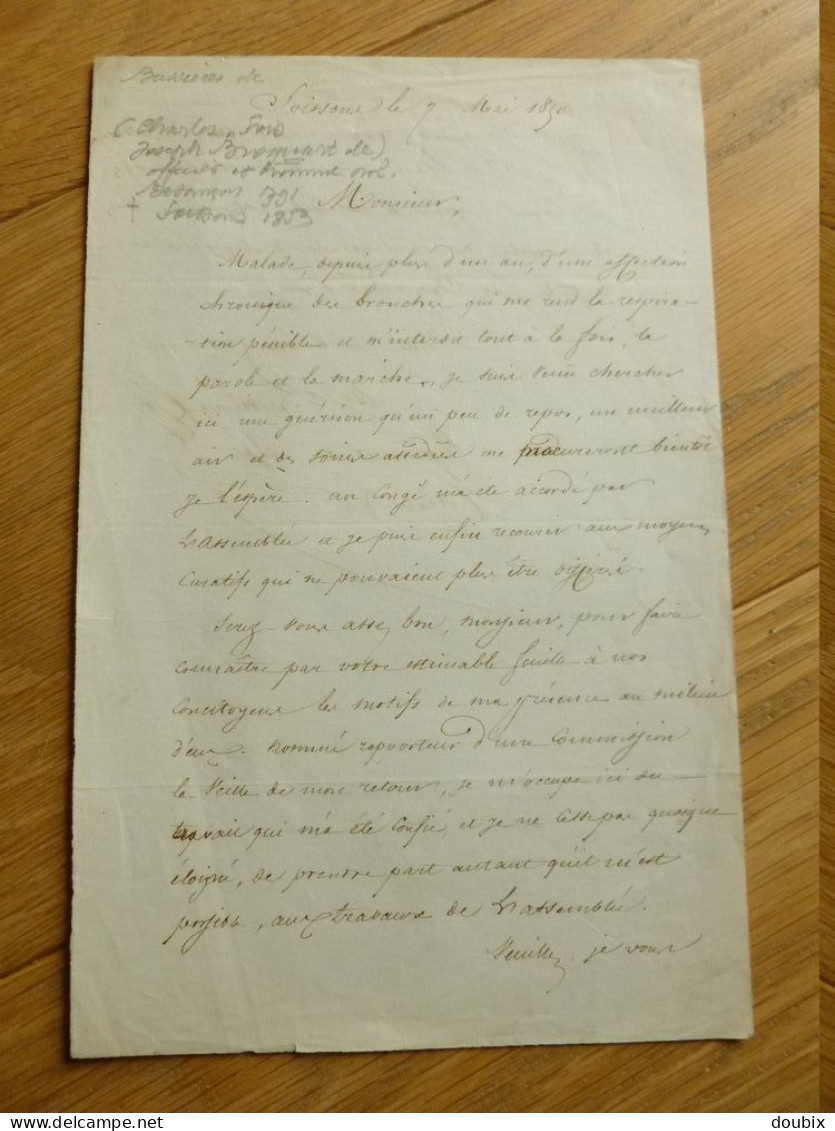 Charles BROCQUART DE BUSSIERES (1791-1853) Député REIMS (Marne) & SOISSONS (Aisne) AUTOGRAPH - Historische Personen