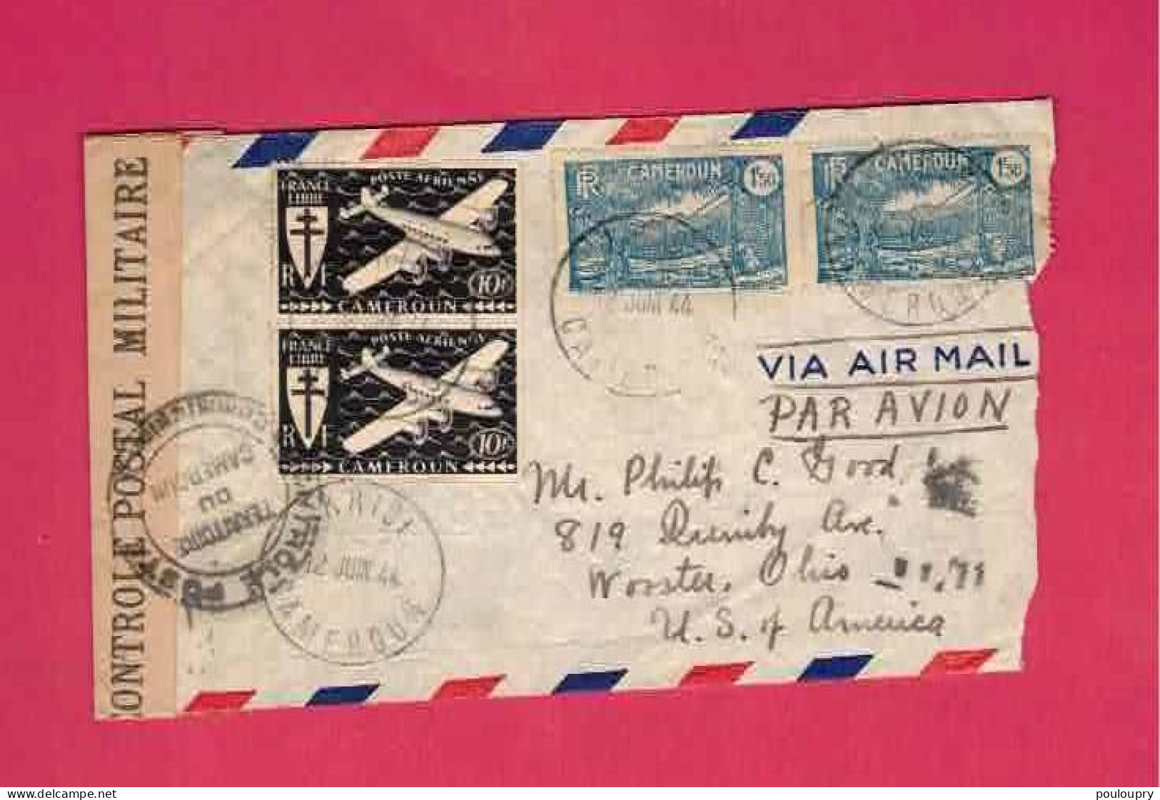 Lettre Par Avion De 1944 Pourles USA EUAN - YT N° 128 En Paire Et PA 15 En Paire - Covers & Documents