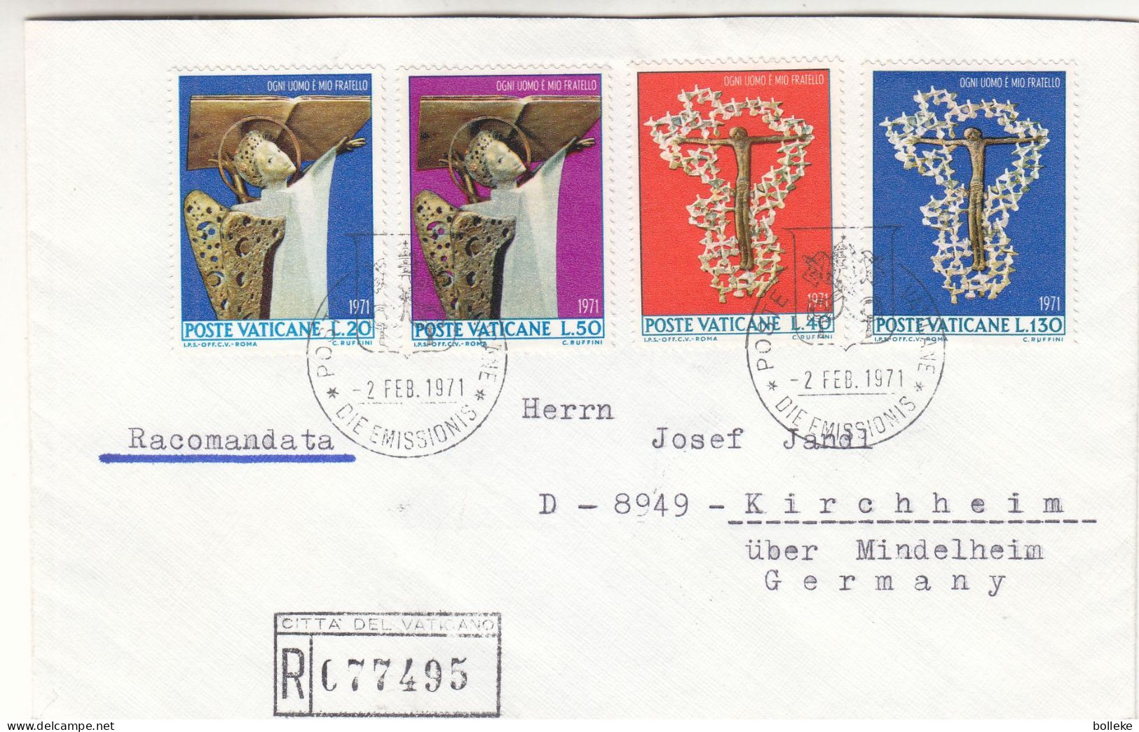 Vatican - Lettre Recom De 1971 - Oblit Poste Vaticane - - Storia Postale