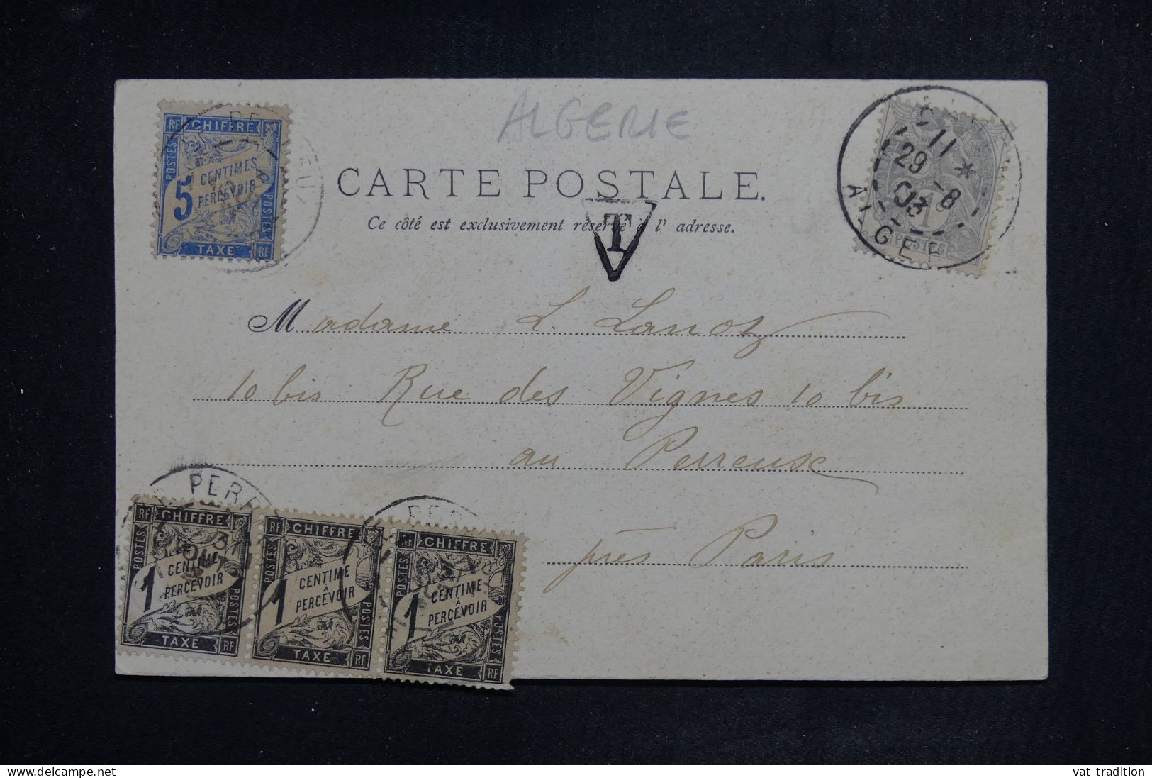 FRANCE / ALGÉRIE - Taxes De Le Perreux Sur Carte Postale D'Algérie En 1903  - L 150985 - 1859-1959 Lettres & Documents