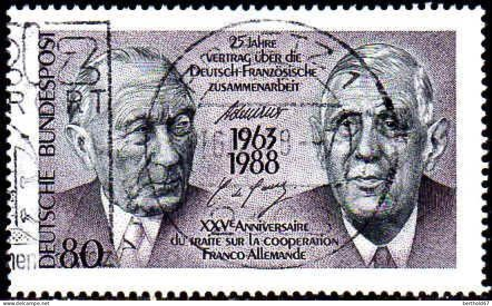 RFA Poste Obl Yv:1183 Mi:1351 K.Adenauer & Charles De Gaulle (cachet Rond) (Thème) - De Gaulle (Général)