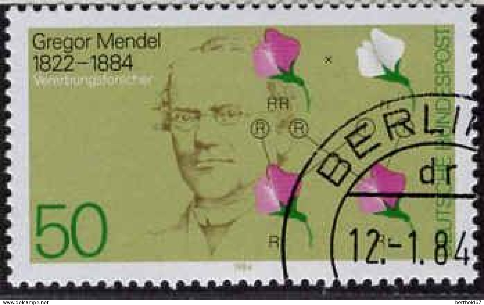RFA Poste Obl Yv:1031 Mi:1199 Gregor Mendel Généticien (TB Cachet Rond) Berlin 12-1-84 (Thème) - Medizin