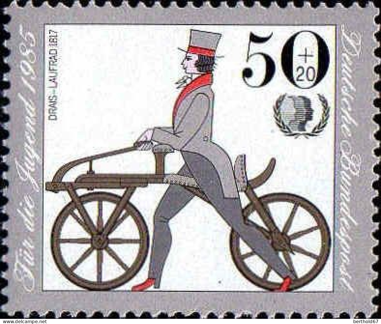 RFA Poste N** Yv:1074 Mi:1242 Für Die Jugend Drais-Laufrad 1817 (Thème) - Ciclismo