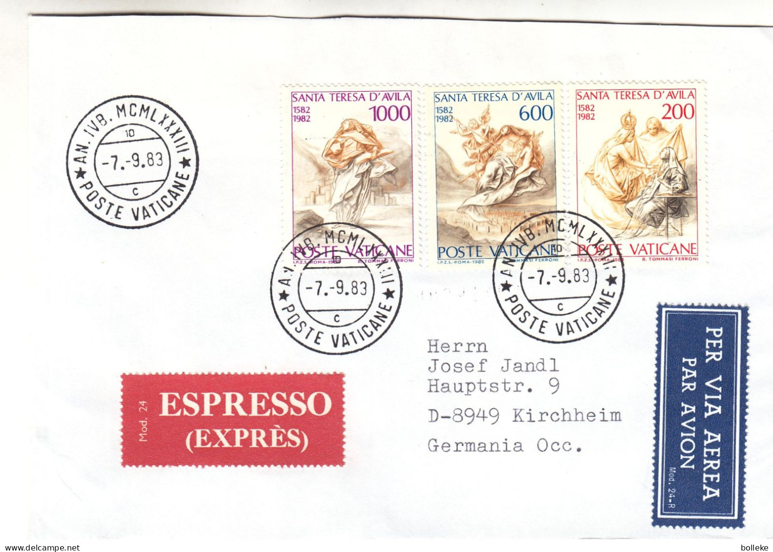 Vatican - Lettre Exprès De 1983 - Oblit Poste Vaticane - Exp Vers Kirchheim - Cachet De Mindelheim - - Covers & Documents