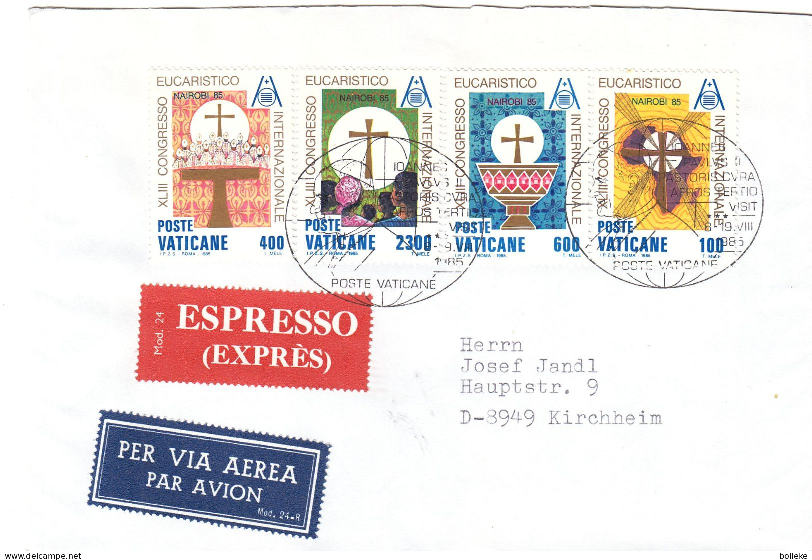 Vatican - Lettre Exprès De 1985 - Oblit Poste Vaticane - Exp Vers Kirchheim - Cachet De Mindelheim - - Lettres & Documents