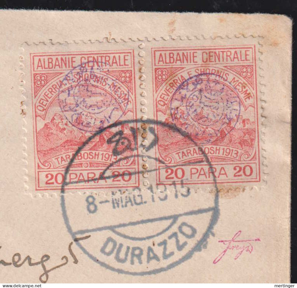 Albania Middle 1915 Cover 2x 20Para DURAZZO X WIEN Austria Signed - Albanië