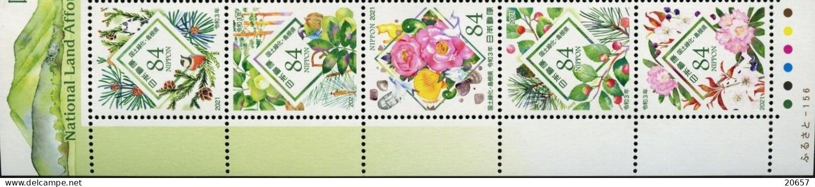 Japon Nippon 2021 10500/04 Flore, Arbre, Fleurs, Cédre, Pin, Pivoine, Oiseau - Otros & Sin Clasificación