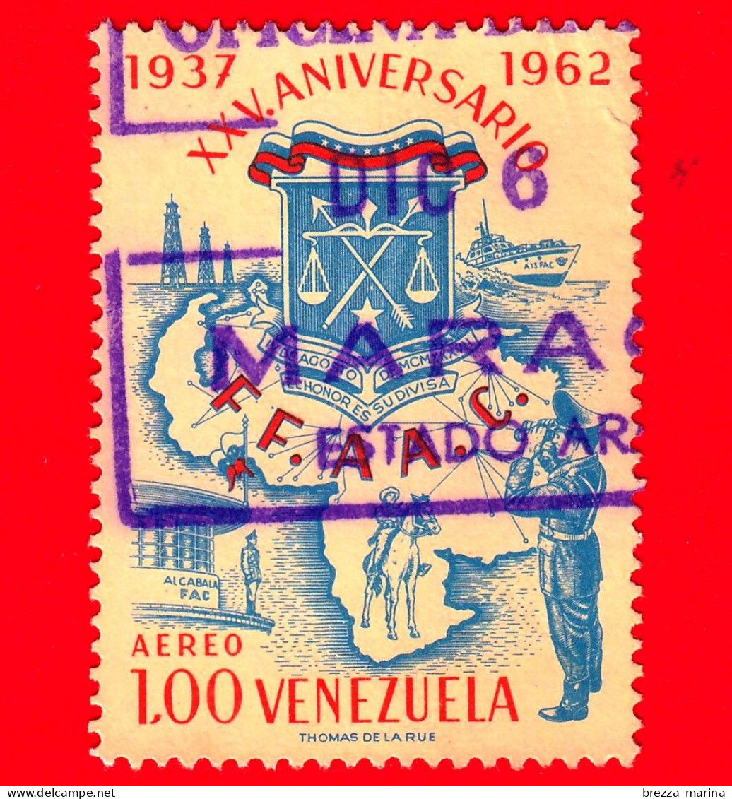 VENEZUELA - Usato - 1963 - 20 Anni Della Guardia Nazionale Bolivariana (1962) - Armi, Mappa E Guardia - 1 - P. Aerea - Venezuela