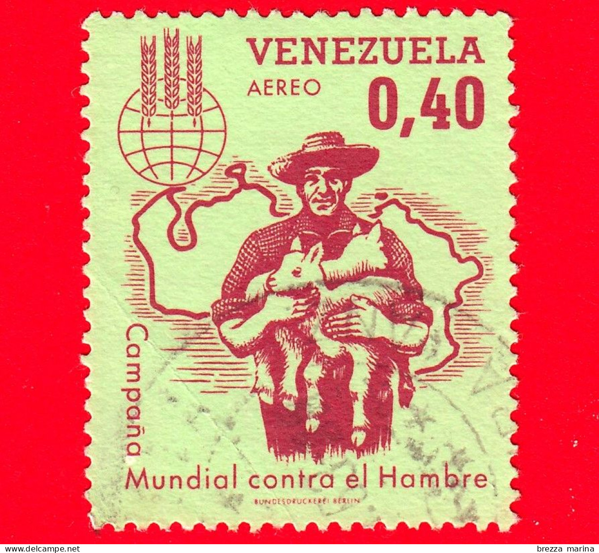 VENEZUELA - Usato - 1963 - Lotta Contro La Fame Nel Mondo - Allevamento - 0.40 - P. Aerea - Venezuela