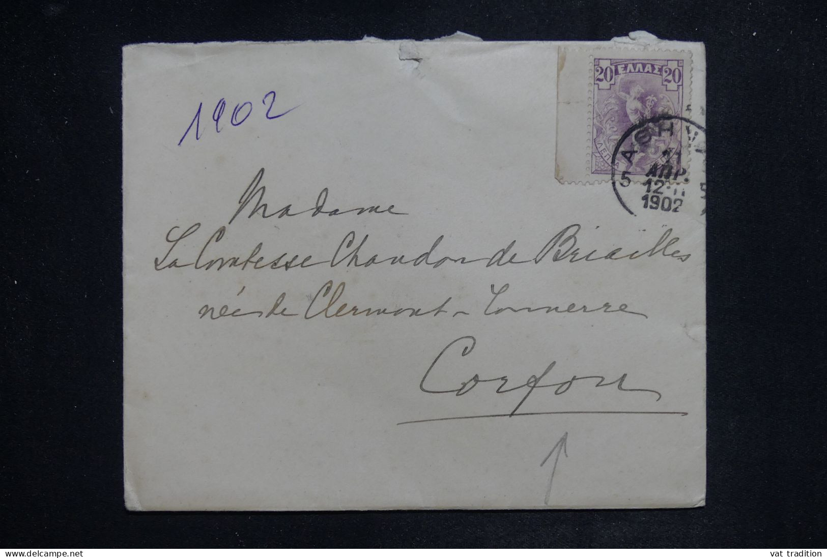 GRECE - Enveloppe Cachetée Pour Une Comtesse à Corfou En 1902 -  L 150992 - Cartas & Documentos