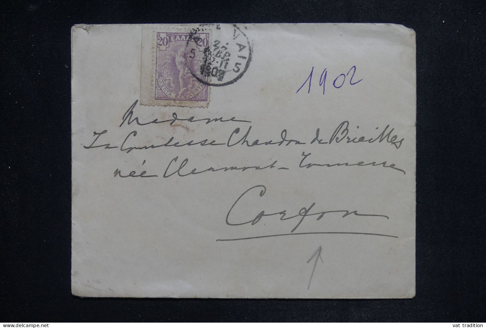 GRECE - Enveloppe  Pour Une Comtesse à Corfou En 1902 -  L 150996 - Cartas & Documentos