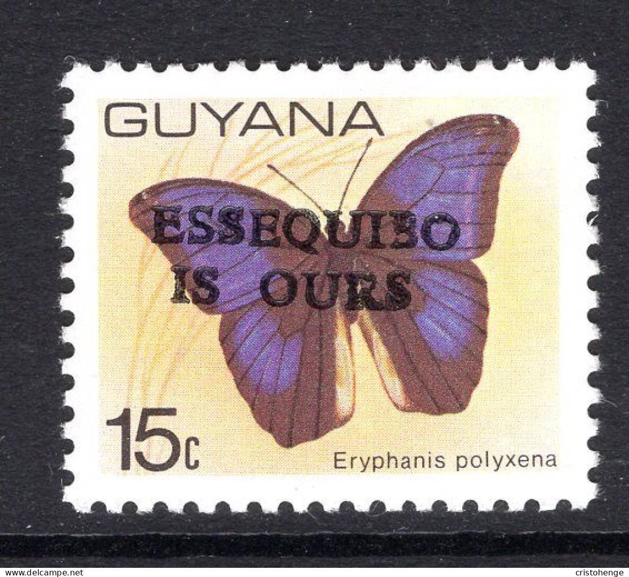 Guyana 1981 ESSEQUIBO IS OURS On 15c Butterfly - Type II - HM (SG 808a) - Guyana (1966-...)