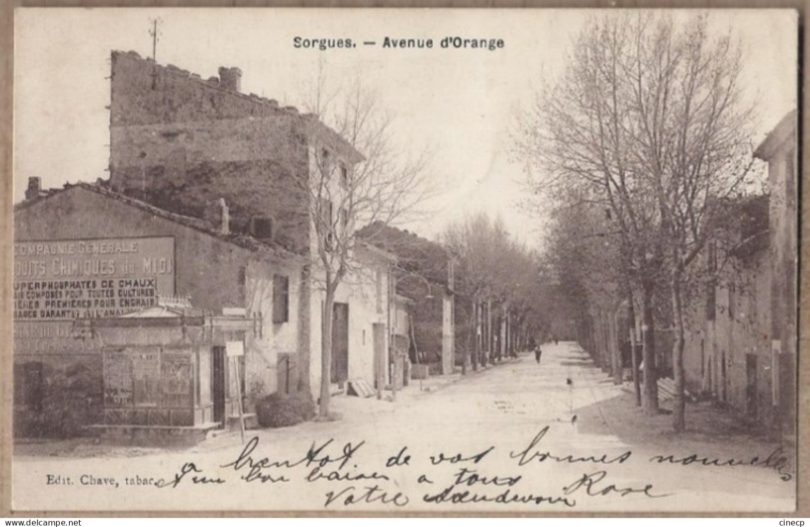 CPA 84 - SORGUES - Avenue D'Orange - TB PLAN Route Centre Village Avec Arbres Platanes - Sorgues