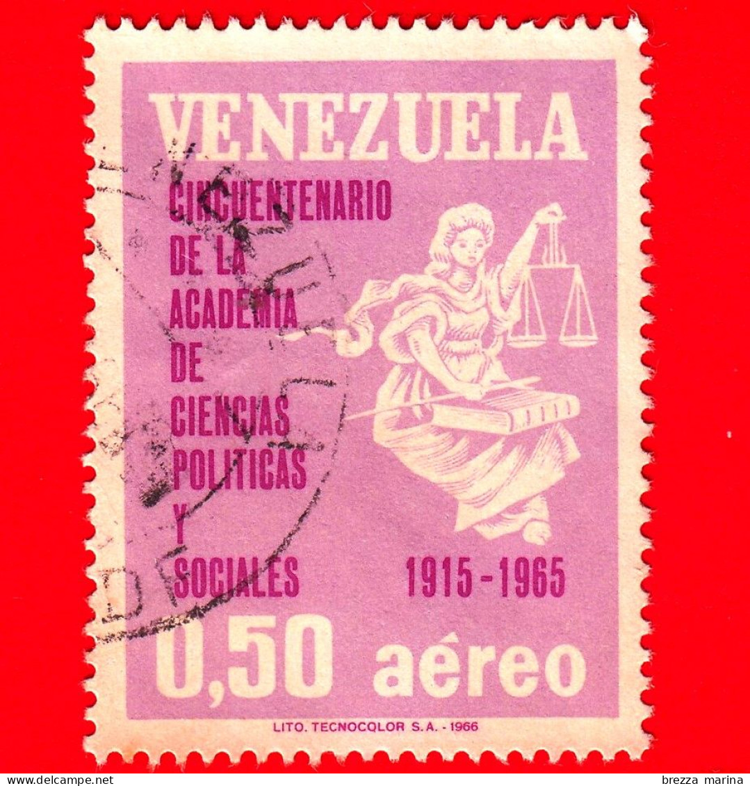 VENEZUELA - Usato - 1966 - 50 Anni Dell'Accademia Delle Scienze Politiche E Sociali - Giustizia - 0.50 P. Aerea - Venezuela