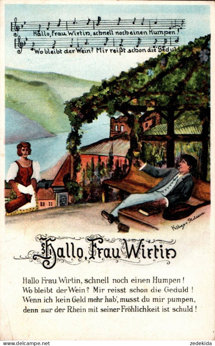 D8768 - Hallo Frau Wirtin - Liedkarte - Volkslied - Willi Ostermann - Verlag Johann Böttger - Köbes Von Stolzern Stolzem - Música