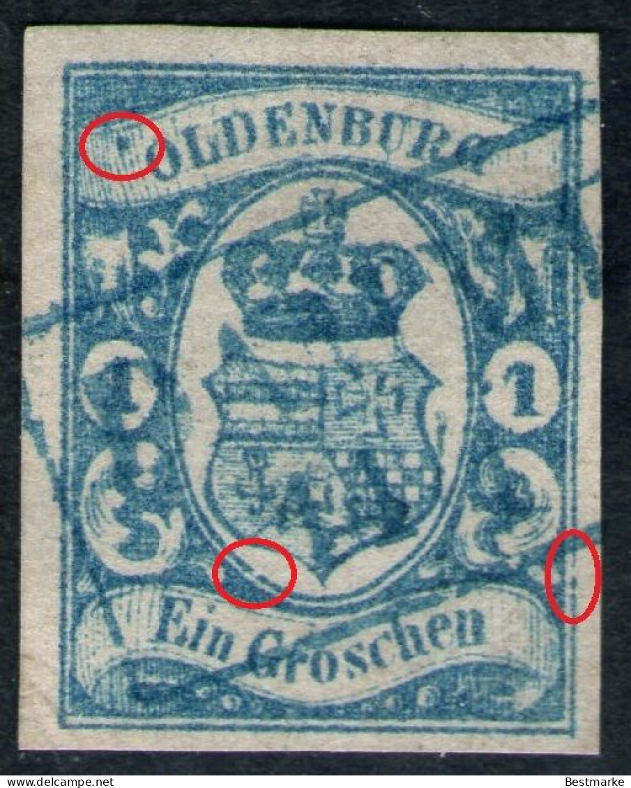 DAMME 11/1 Auf 1 Groschen Blau - Oldenburg Nr. 12 A Mit DZ/Abart - Oldenburg