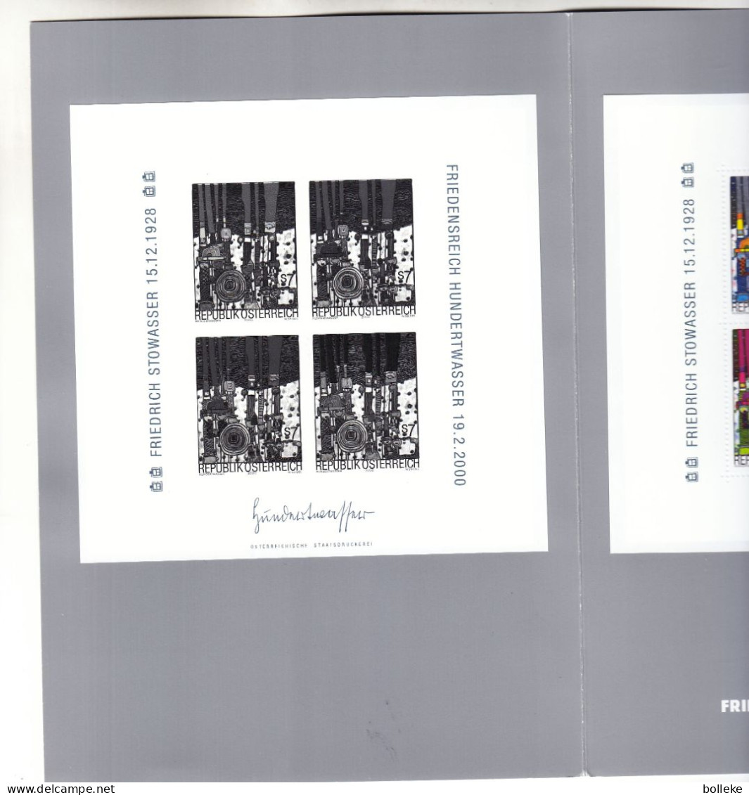 Autriche - Document De 2000 - GF - Hommage Au Peintre Hundertwasser - Avec Tirage Du Bloc En Noir - Valeur 65 € +++ - Briefe U. Dokumente