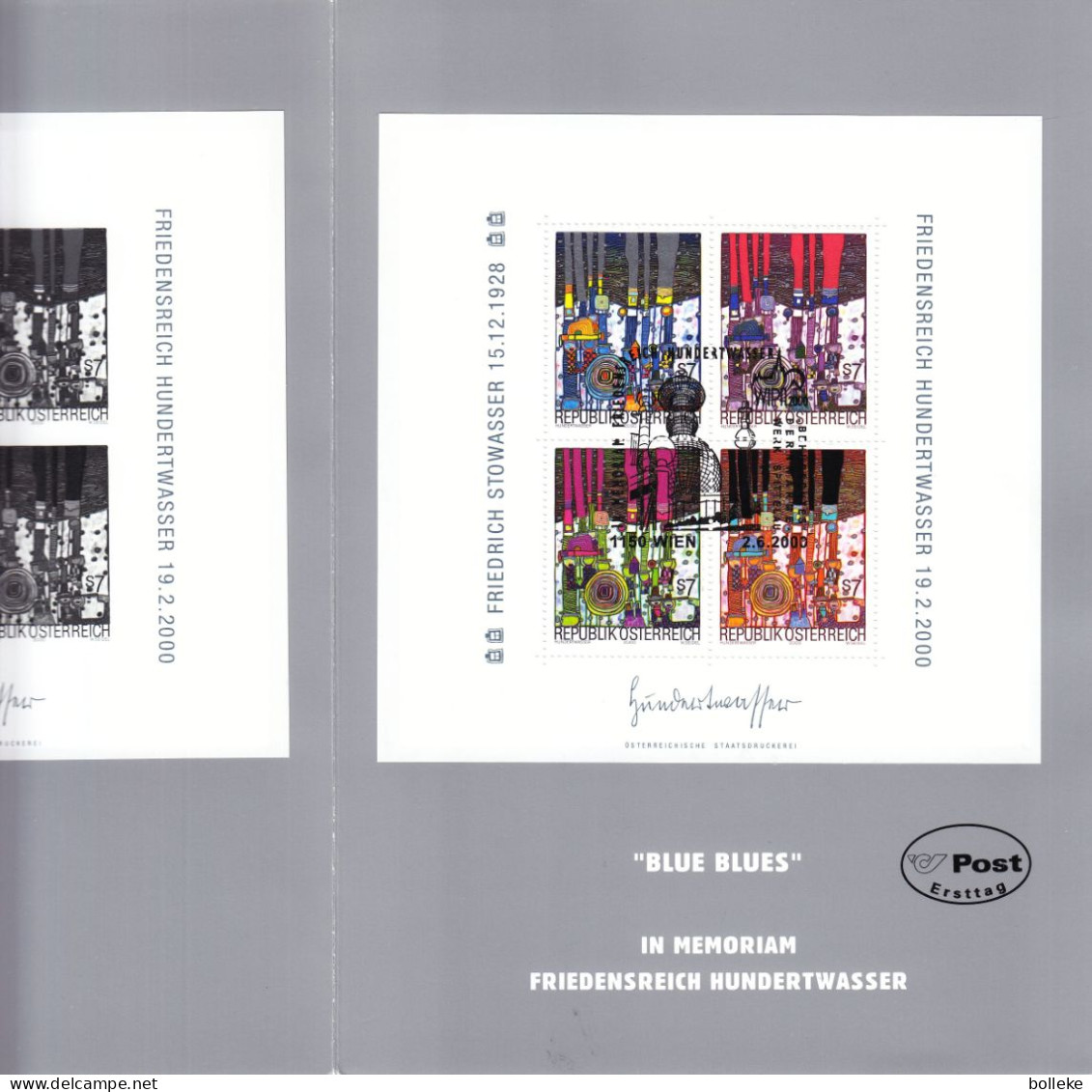 Autriche - Document De 2000 - GF - Hommage Au Peintre Hundertwasser - Avec Tirage Du Bloc En Noir - Valeur 65 € +++ - Lettres & Documents