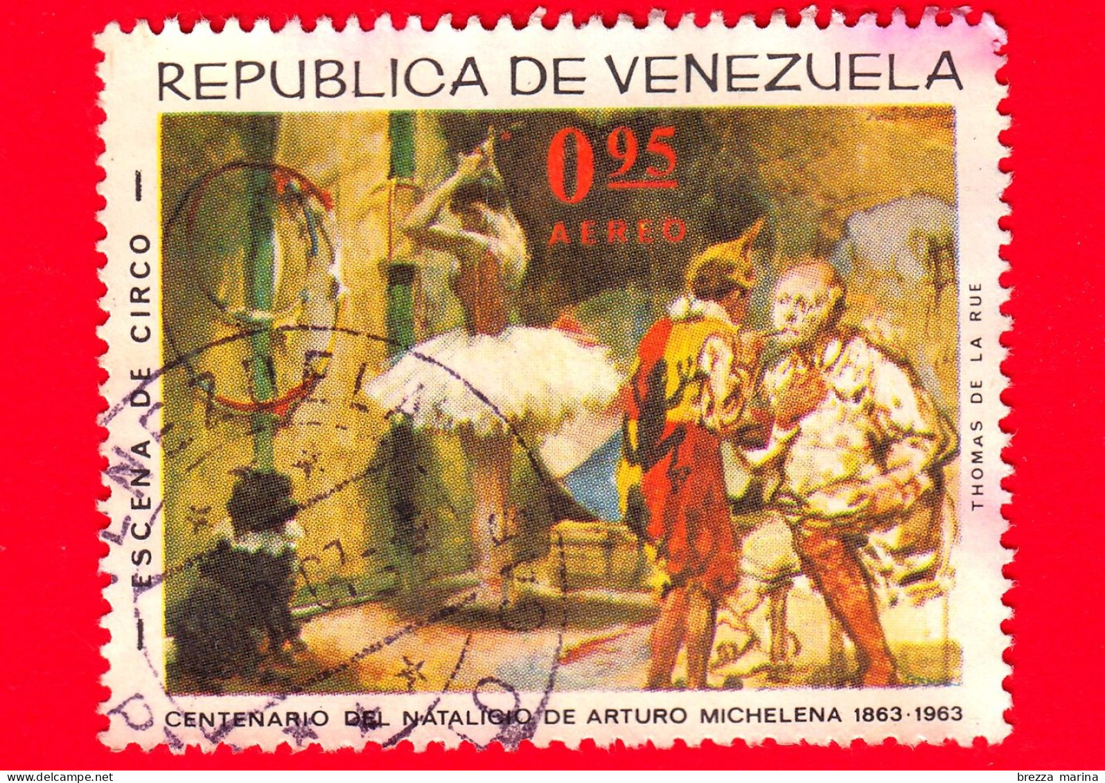 VENEZUELA - Usato - 1966 (1963) - 100 Anni Della Nascita Di Arturo Michelena - Scena Di Circo - 0.95 Posta Aerea - Venezuela