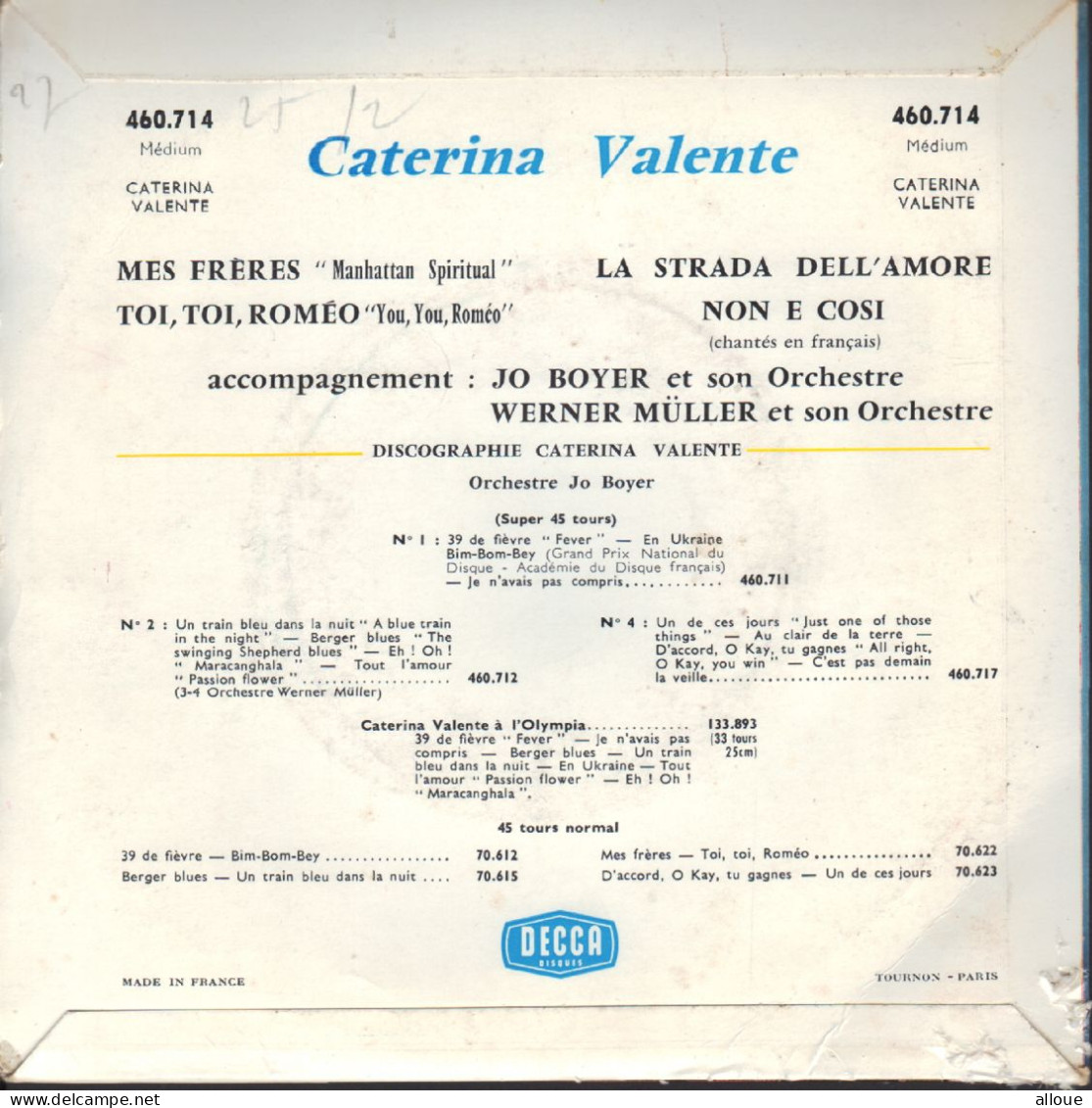 CATERINA VALENTE FR EP MES FRERES + 3 - Sonstige - Franz. Chansons