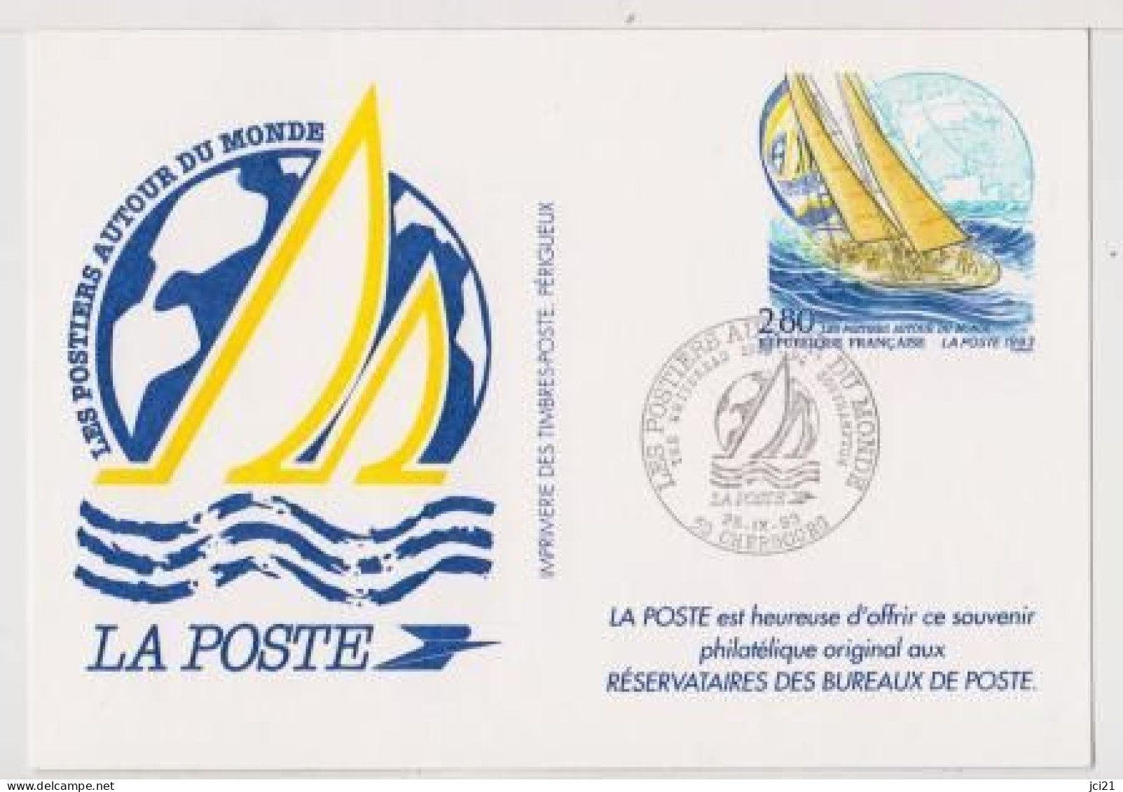 ENTIER POSTAL RÉSERVATAIRES DE LA POSTE POSTIER AUTOUR DU MONDE BATEAU VOILIER " (2314)_CP592 - Sonderganzsachen