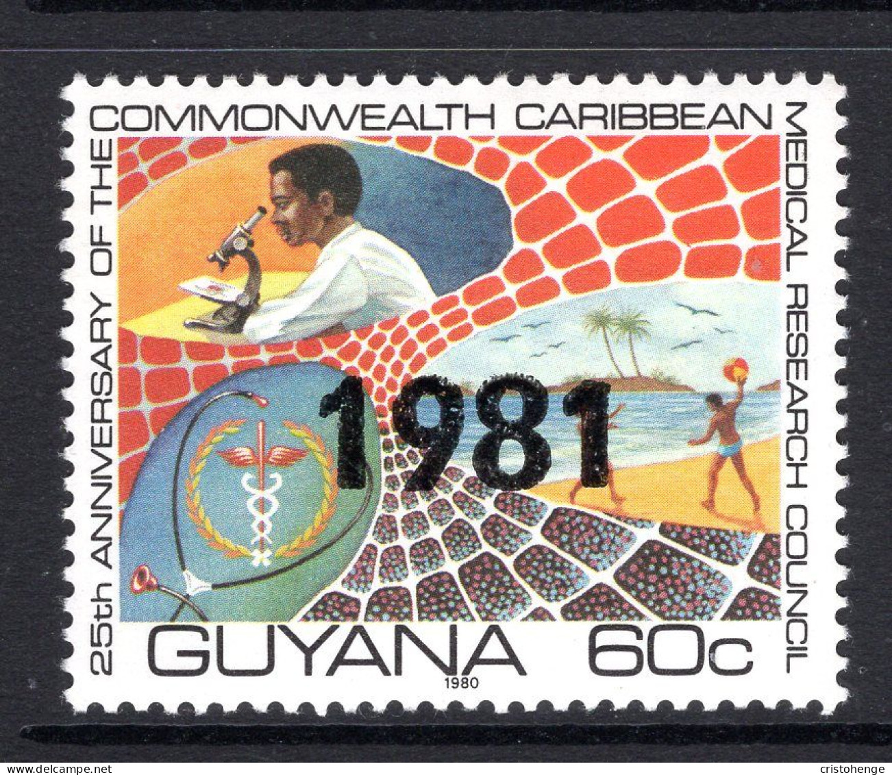 Guyana 1981 Date Overprint - 60c Caribbean Medical Research Council HM (SG 819) - Guyana (1966-...)