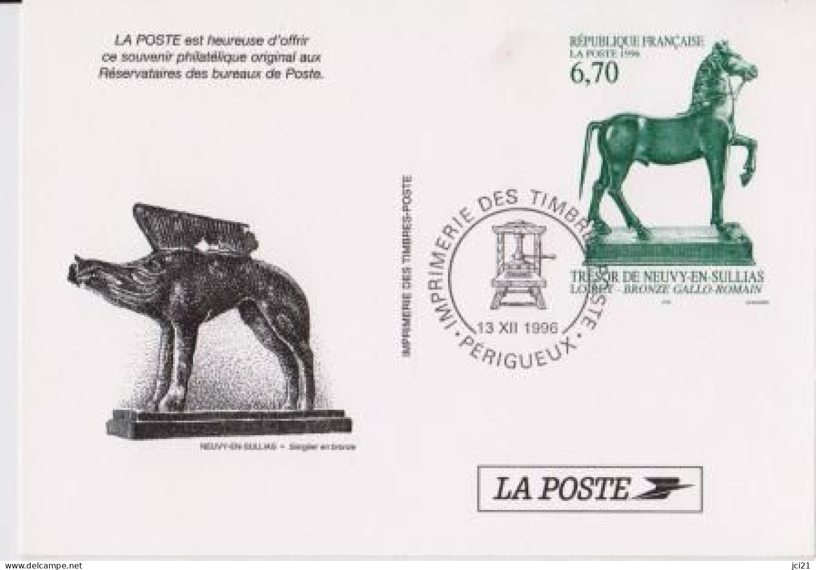 ENTIER POSTAL RÉSERVATAIRES DE LA POSTE - CHEVAL EN BRONZE GALLO ROMAIN SANGLIER " (2319)_CP595 - Official Stationery