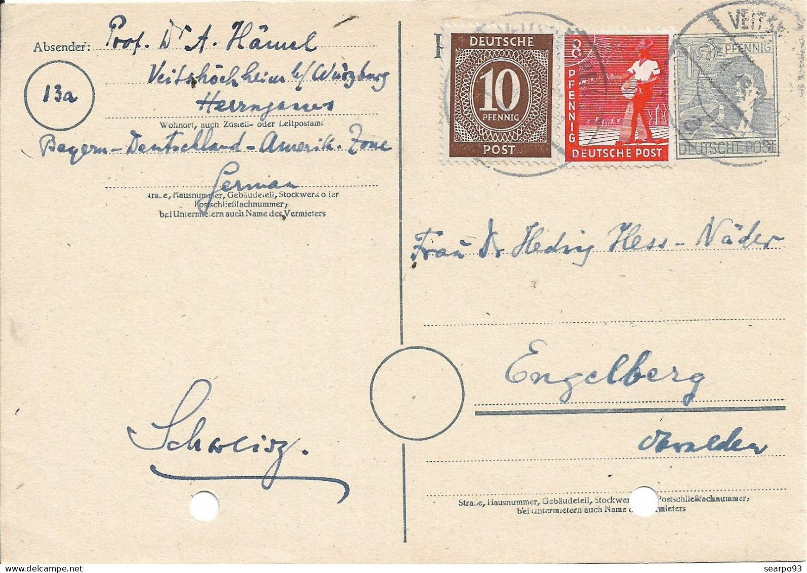 GERMANY. POSTAL STATIONERY WITH ADDITIONAL POSTAGE. 1948 - Cartes Postales - Neuves