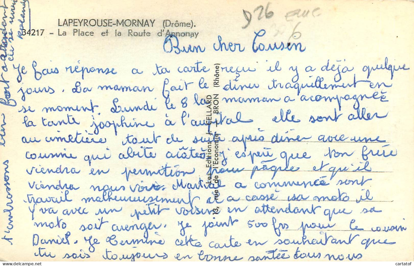 LAPEYROUSE MORNAY . La Place Et La Route D'Annonay .CP Animée - Autres & Non Classés