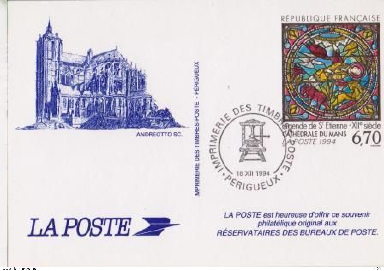 ENTIER POSTAL RÉSERVATAIRES DE LA POSTE - CATHÉDRALE DU MANS SAINT ETIENNE " (2322)_CP598 - Official Stationery