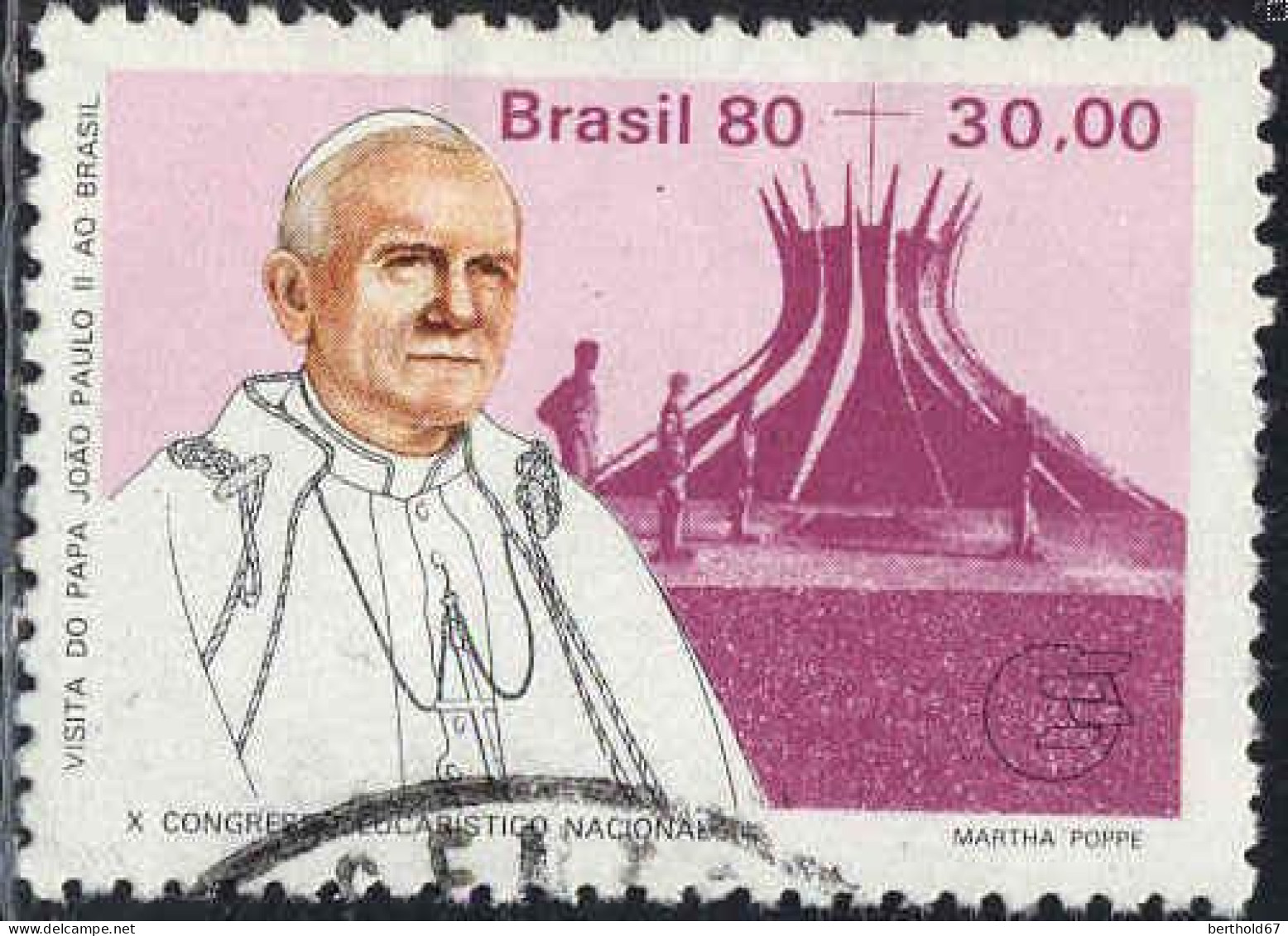 Brésil Poste Obl Yv:1431 Mi:1775 Joao Paulo II Cathédrale De Brasilia (cachet Rond) (Thème) - Päpste