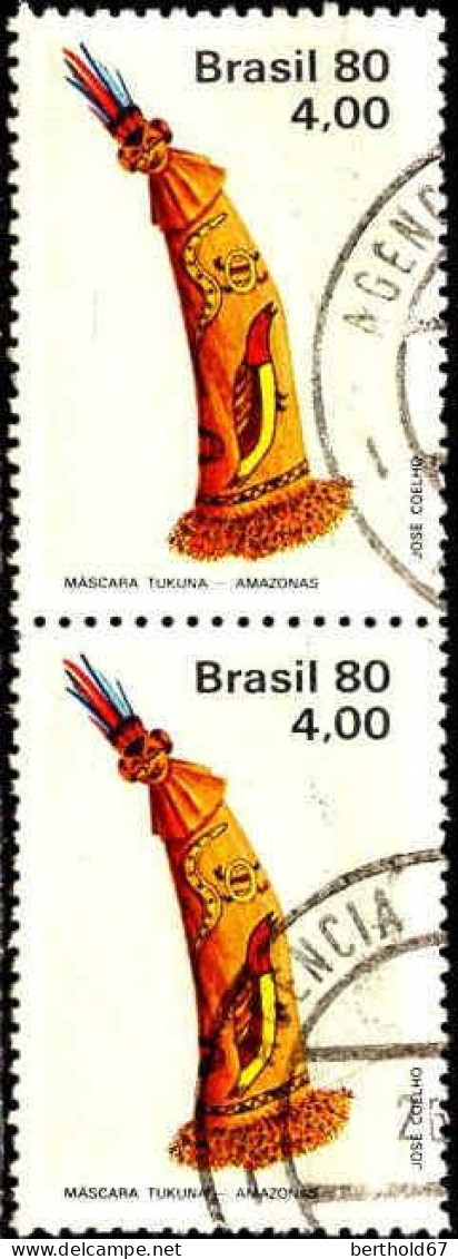 Brésil Poste Obl Yv:1416 Mi:1762 Mascara Tukuna Amazonas Paire (TB Cachet Rond) - Used Stamps