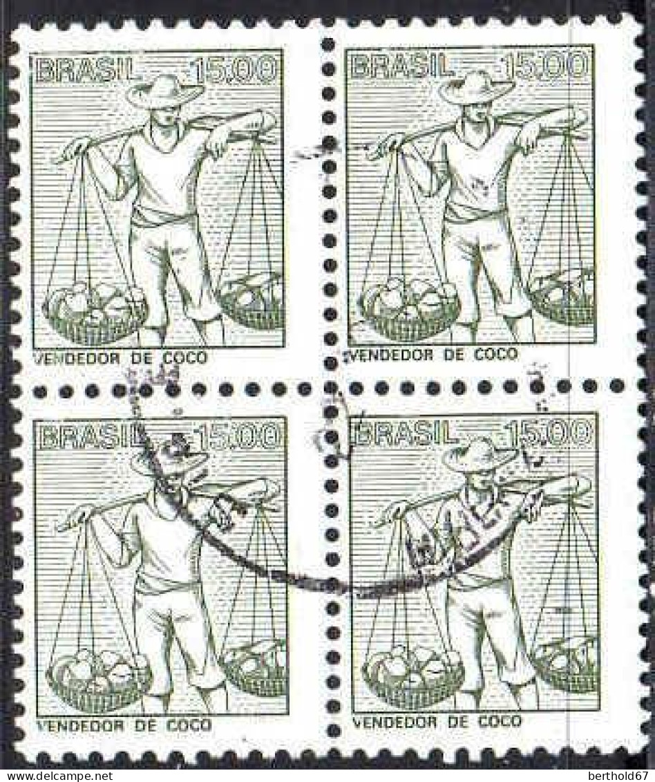 Brésil Poste Obl Yv:1308 Mi:1648 Vendedor De Coco (Beau Cachet Rond) Bloc De 4 - Used Stamps
