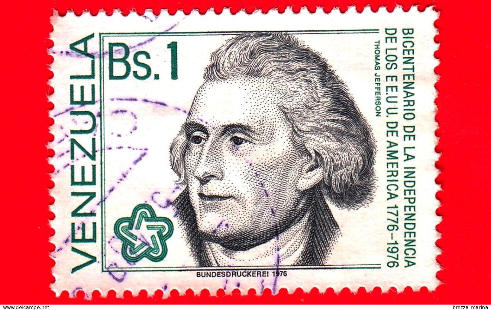 VENEZUELA - Usato - 1976 - Indipendenza Degli Stati Uniti - Presidenti - Thomas Jefferson (1743-1826) - 1 - Venezuela