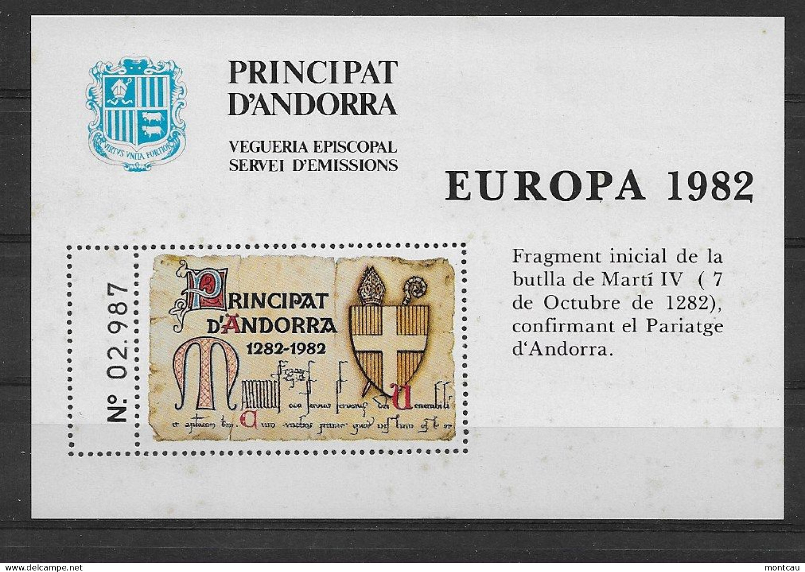 Andorra - 1982 - Vegueria Episcopal Europa - Episcopale Vignetten