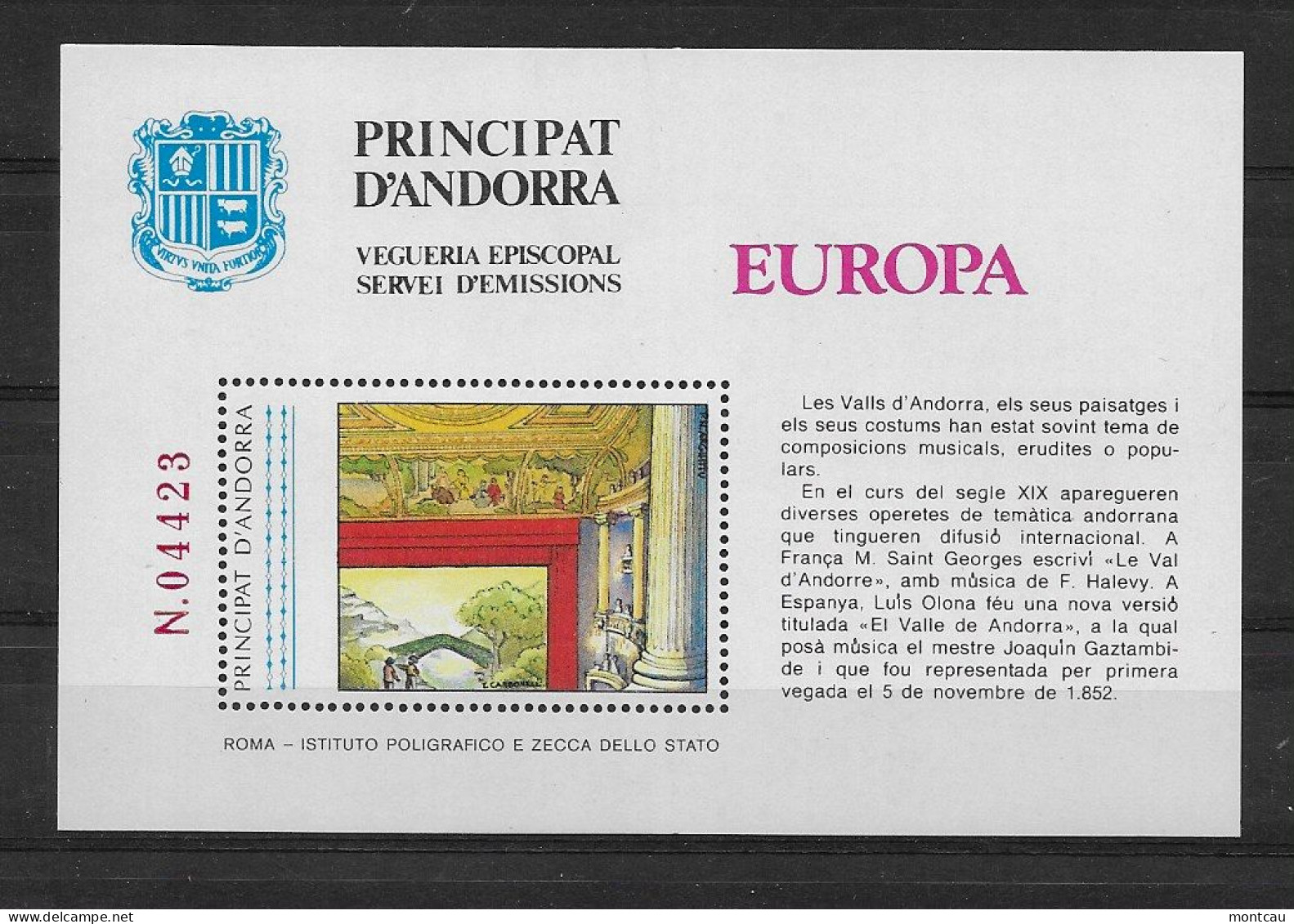 Andorra - 1985 - Vegueria Episcopal Europa - Episcopale Vignetten