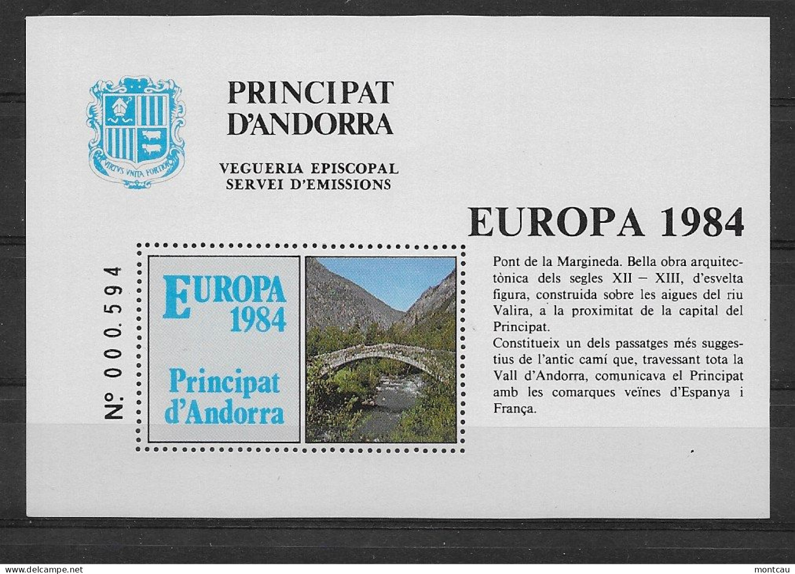 Andorra - 1984 - Vegueria Episcopal Europa - Bischöfliche Viguerie