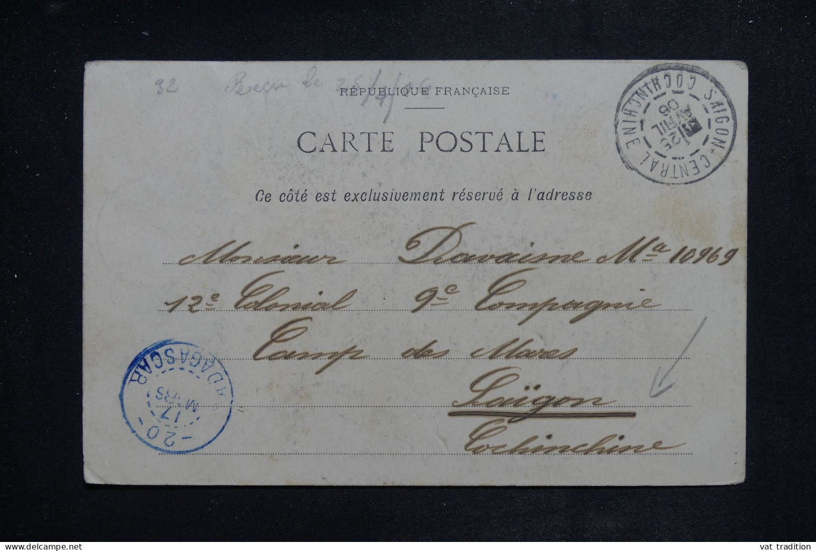 MADAGASCAR - Affranchissement De Diégo Suarez Sur Carte Postale Pour Saïgon  En 1906  -  L 151003 - Brieven En Documenten